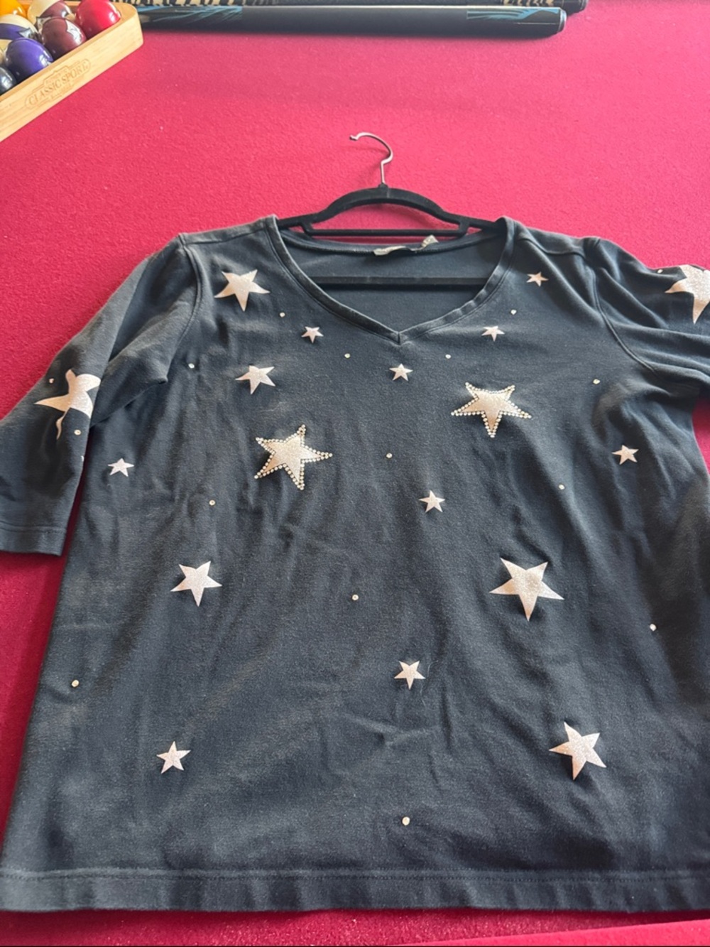 Black Star Embellished V-Neck Top with real Swarovski crystals